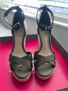 Wedge Espadrille Sandals with Black Strappy Upper